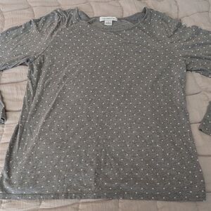 Liz Claiborne Women's Gray Long Sleeve Polka Dot Top